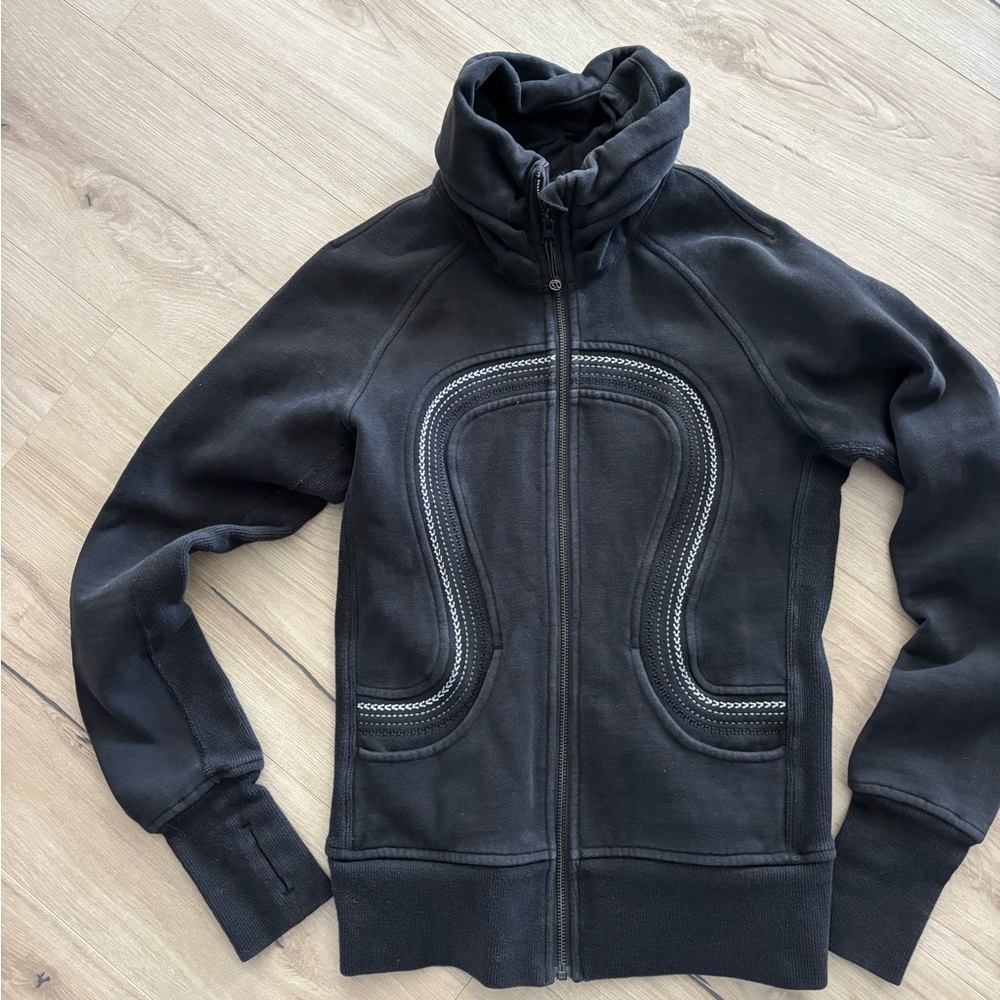 Black Zip-Up Jacket with Logo Detail